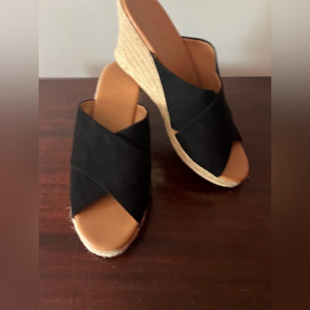 J. Crew Black and Tan Wedge Sandals